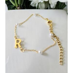 🎅 Pick 3 For $15 Stainless Steel Gold Pearl R Initial Bracelet New